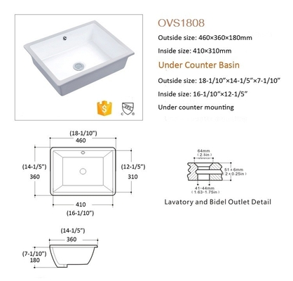 Piccolo rettangolo 545x380x180mm senza cuciture del lavandino del bagno di Undermount